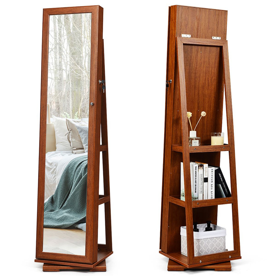 2-in-1 Lockable Mirrored 360° Rotating Jewelry Armoire product image