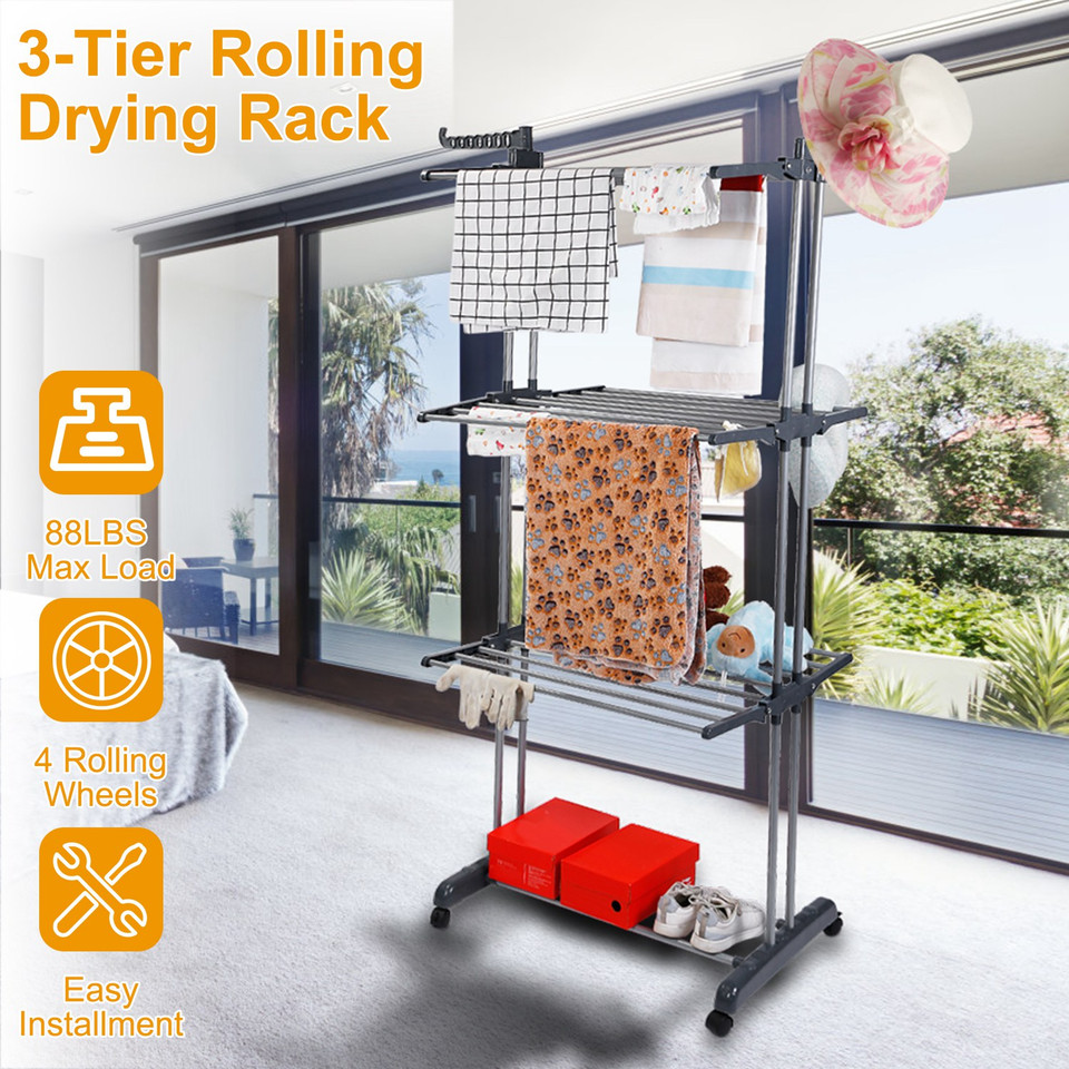 Rolling Collapsible Clothes Drying Rack product image