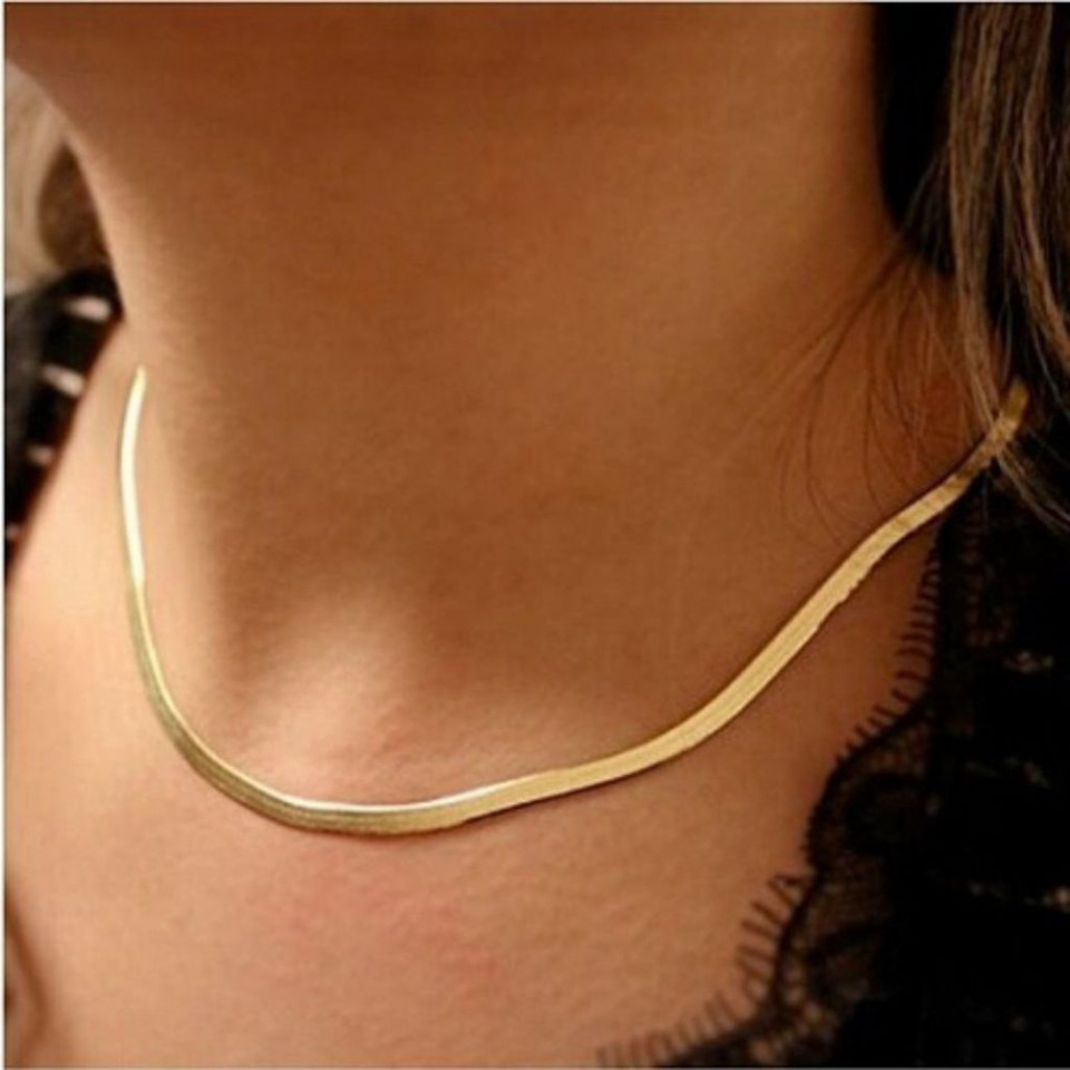 Unisex 14K Gold-Plated Flat Herringbone Chain product image