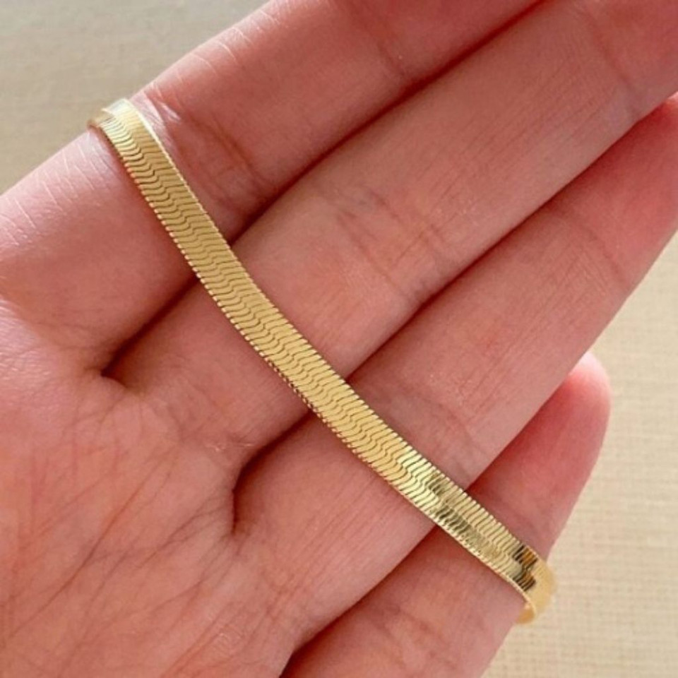 Unisex 14K Gold-Plated Flat Herringbone Chain product image