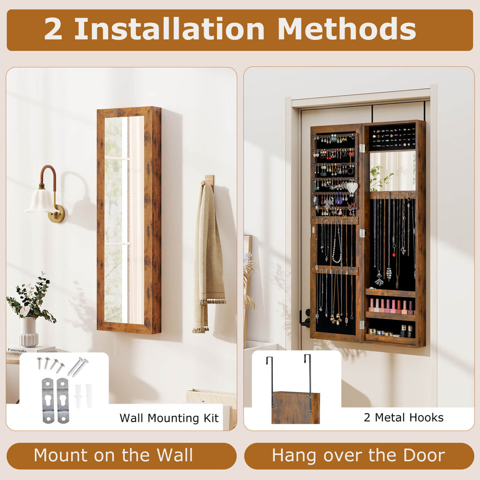Wall or Door Mounted Mirrored Jewelry Cabinet product image