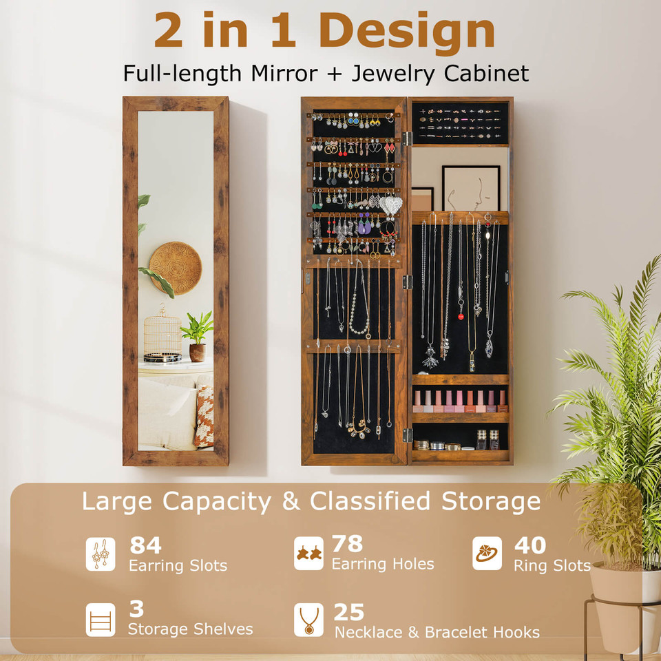 Wall or Door Mounted Mirrored Jewelry Cabinet product image