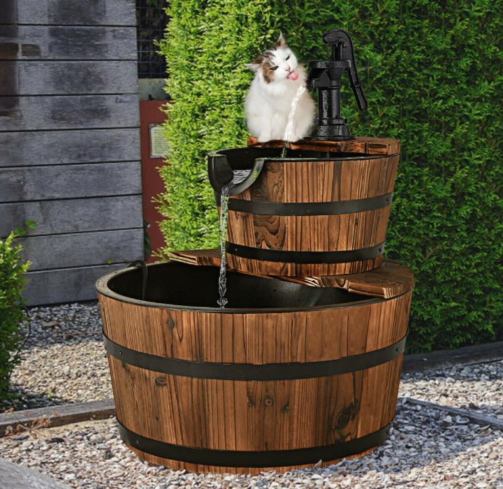 Wooden 2-Tier Barrel Waterfall Fountain product image