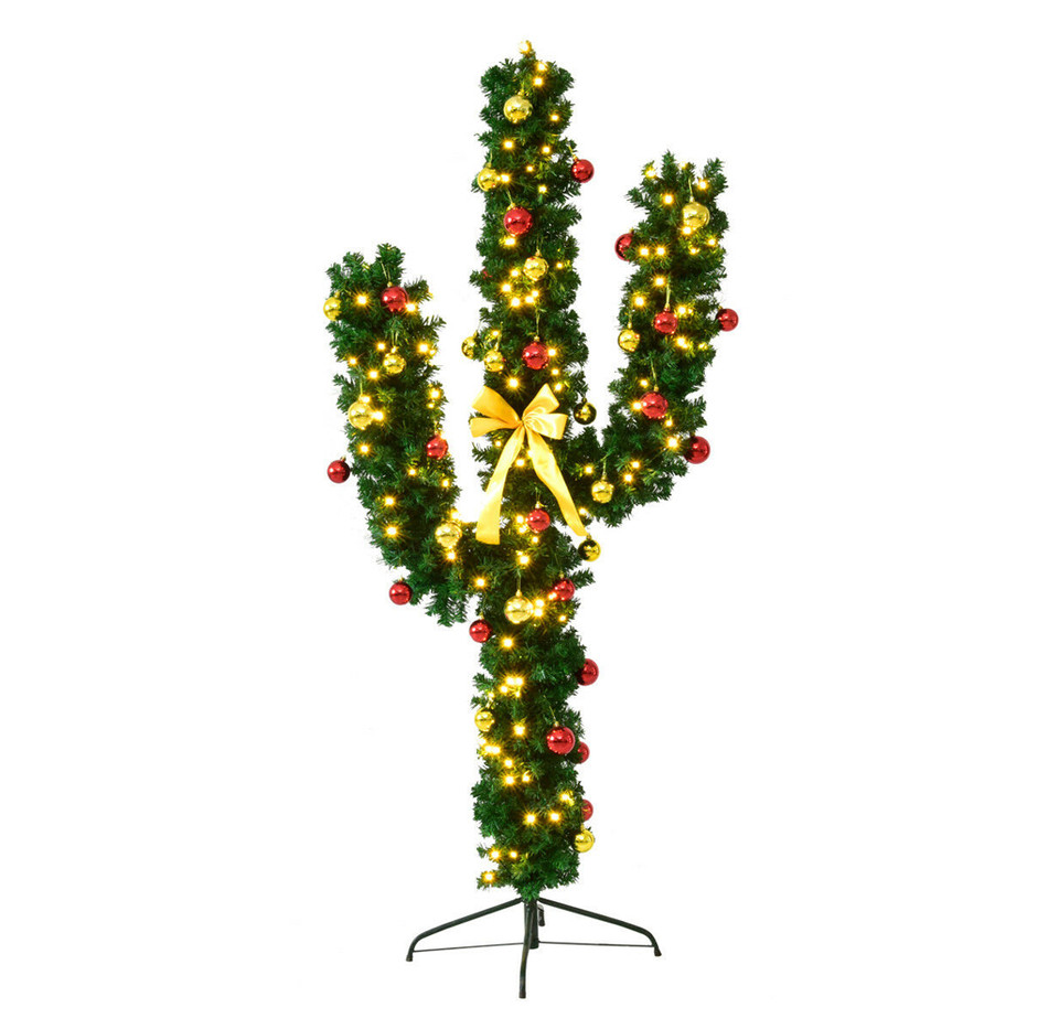 Pre-Lit LED Cactus Christmas Tree with Ornaments product image