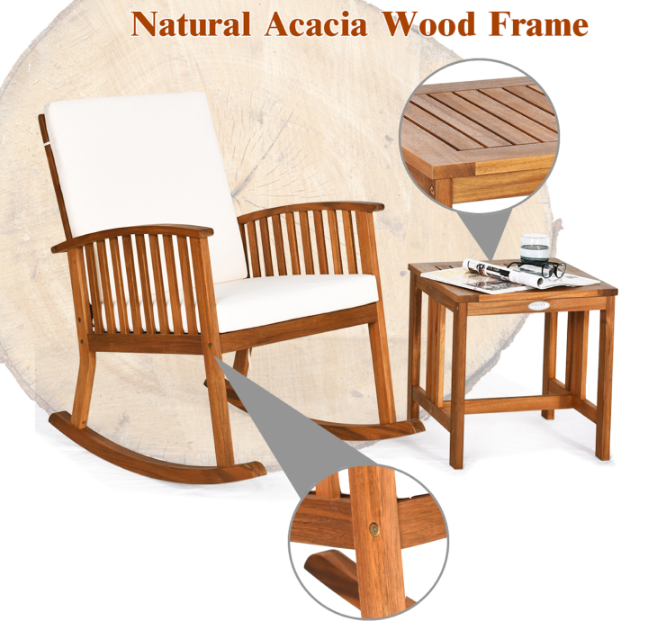Acacia Wood Patio Rocking Chair & Coffee Table product image