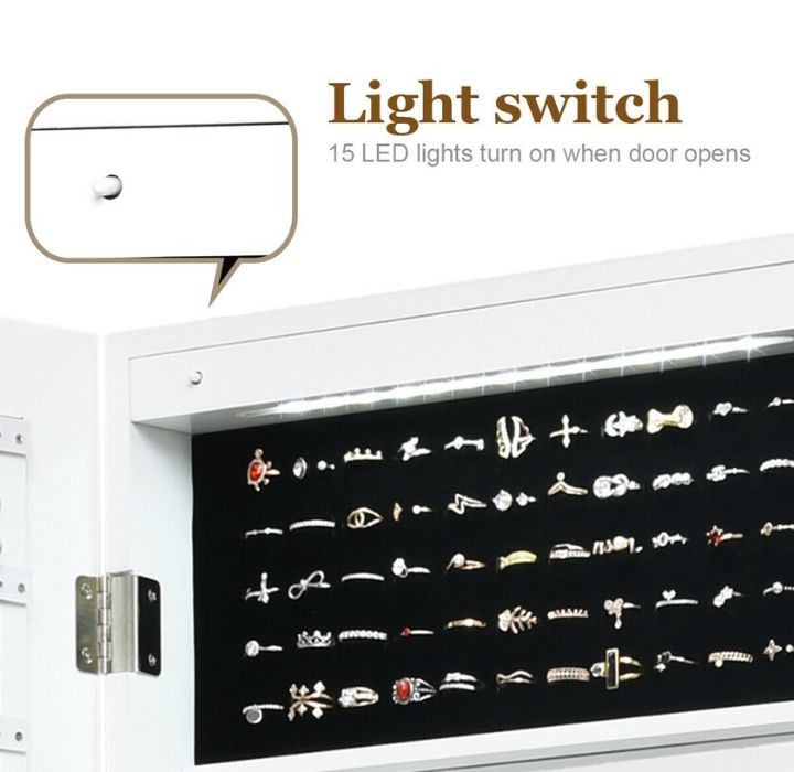 LED Light Mirror Jewelry Cabinet, Wall- or Door-Mounted  product image