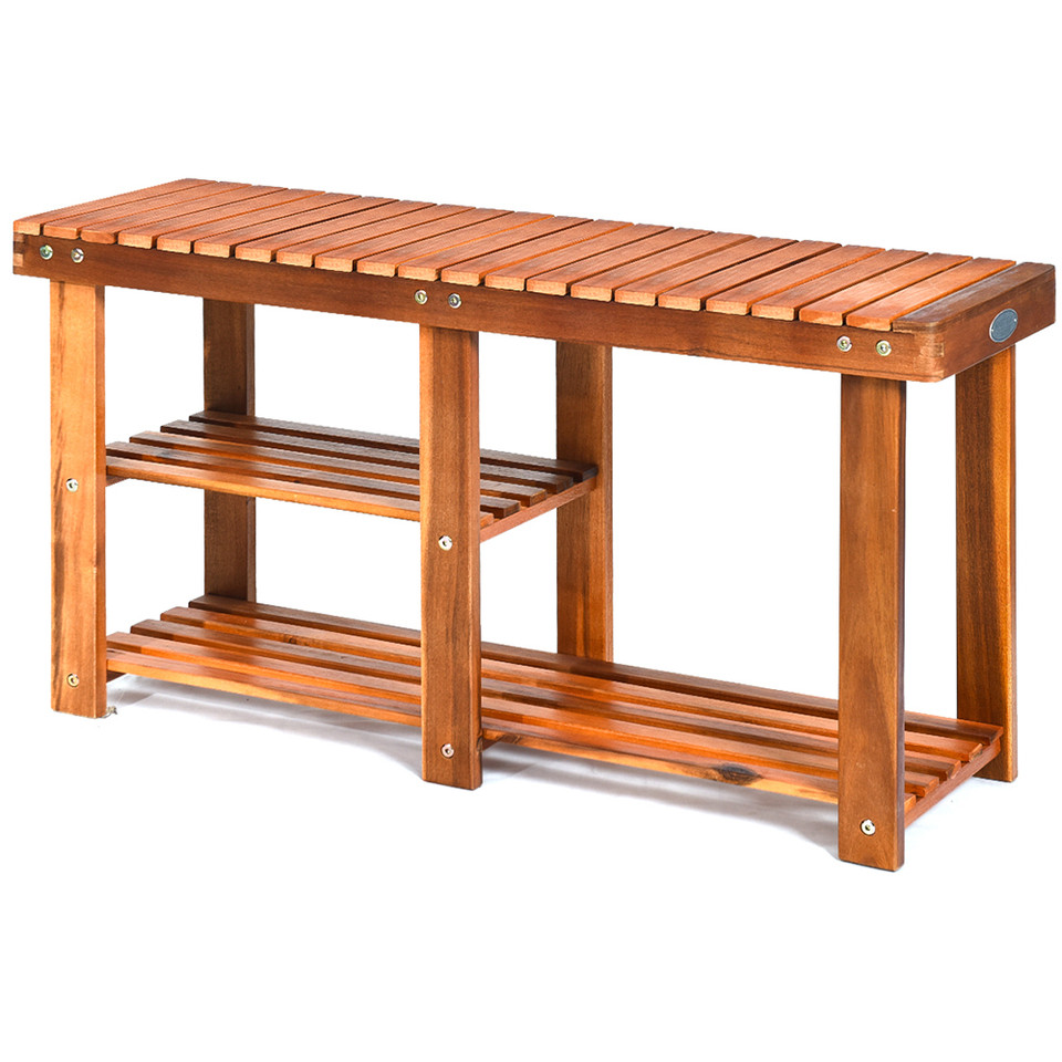 Wooden 3-Tier Freestanding Shoe Rack Bench product image