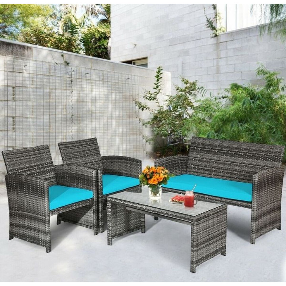 4-Piece Gray Rattan Patio Furniture Set product image