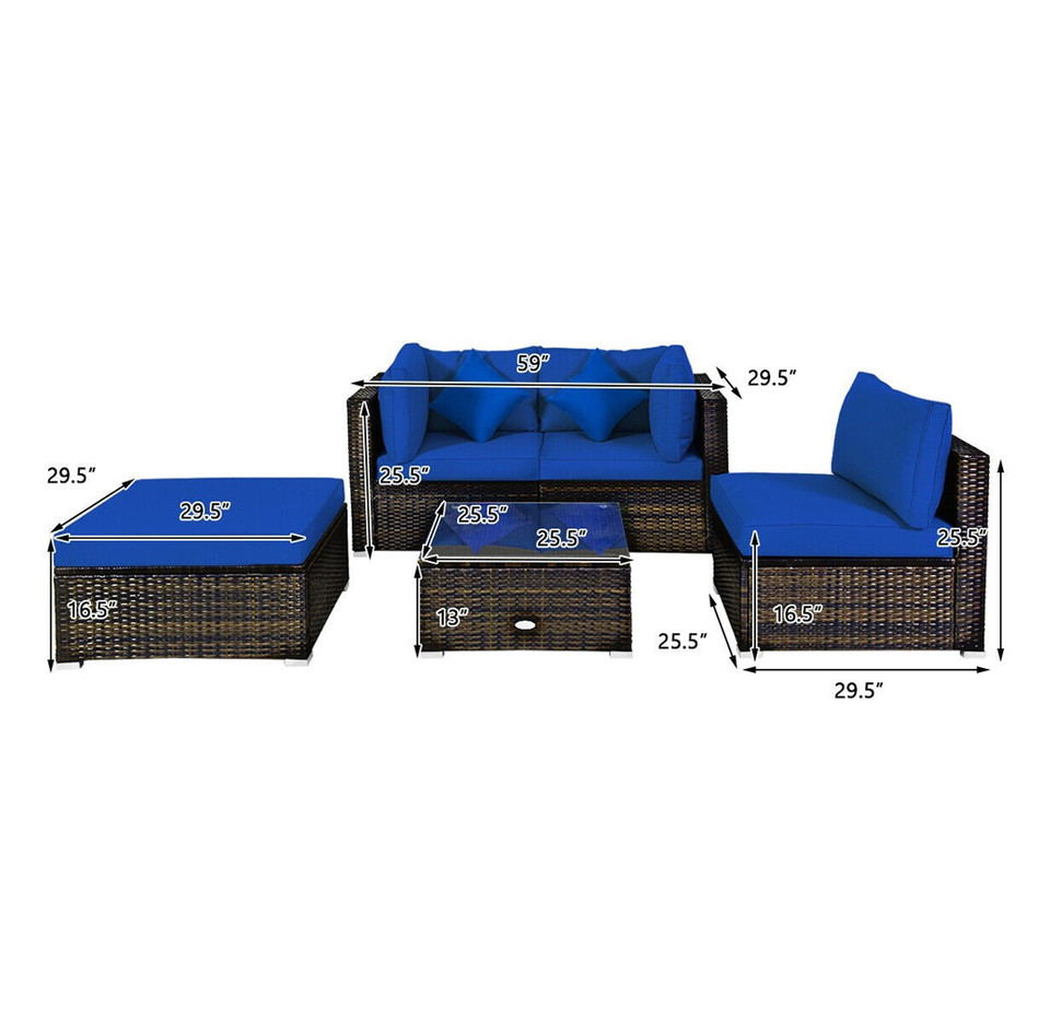 Rattan 5-Piece Outdoor Sofa Set with Glass Top Table product image