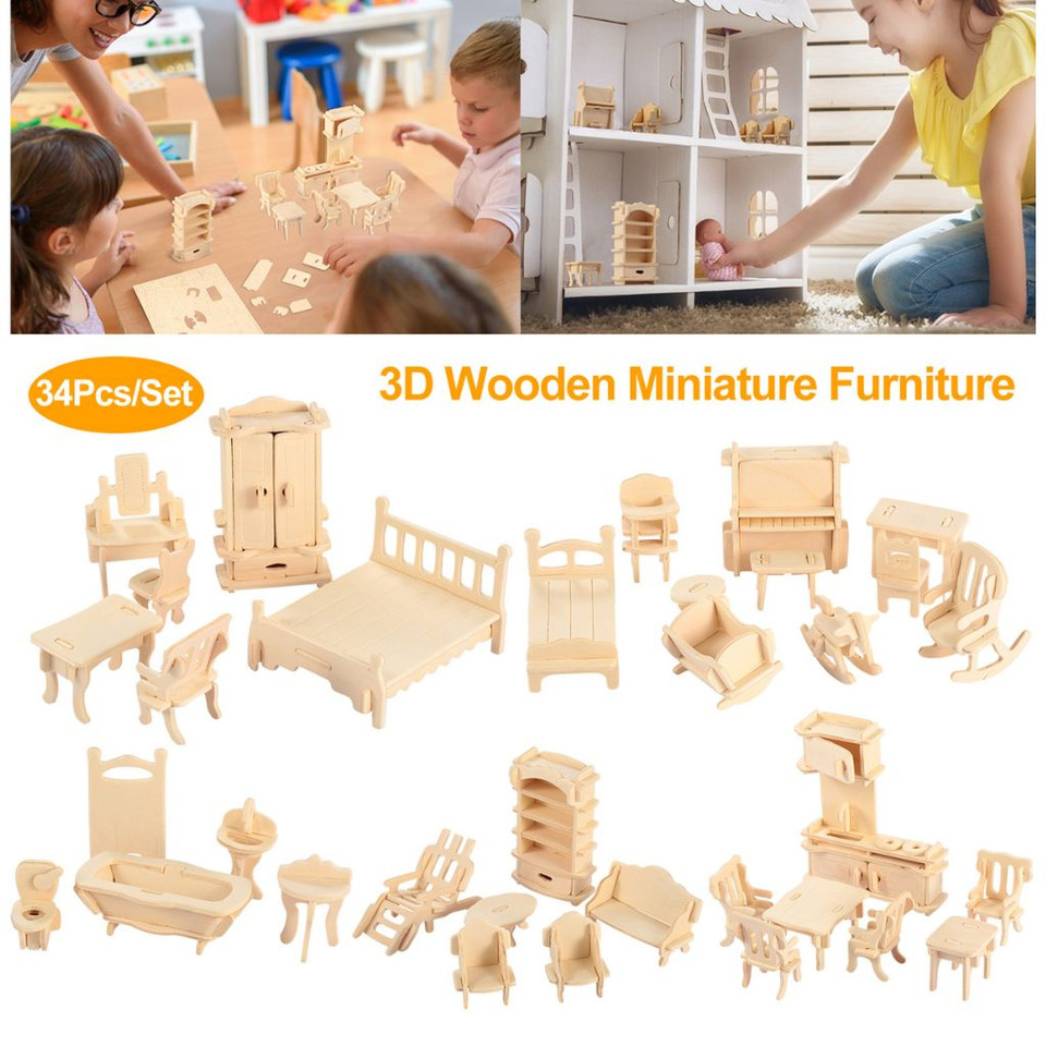 3D Wooden Dollhouse Furniture Puzzles product image