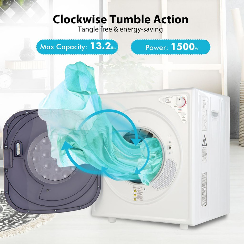 1500W Tumble Compact Laundry Electric Stainless Steel Dryer, 13.2 lbs. Capacity product image