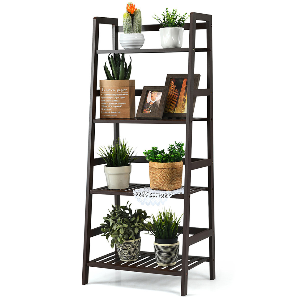 4-Tier Bamboo Ladder Shelf Display Stand product image