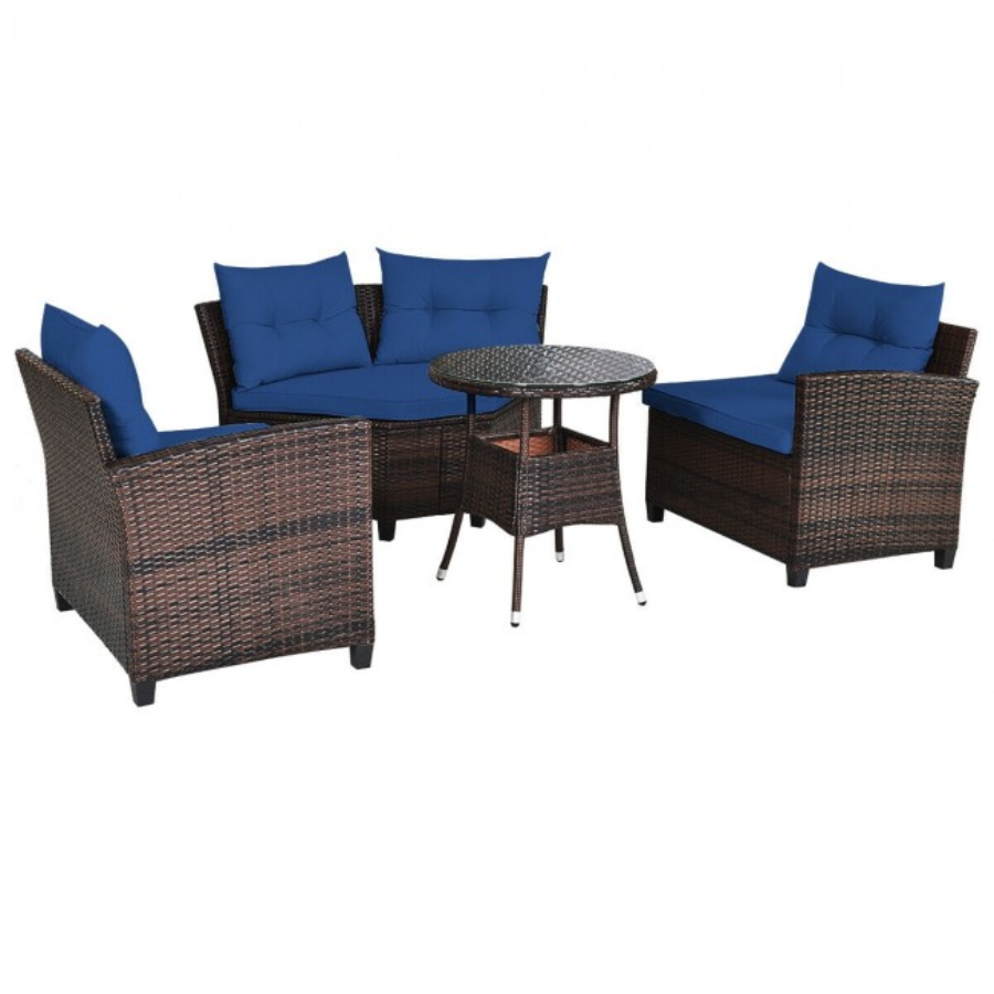 Rattan 4-Piece Patio Furniture Set with Round Sofa Table product image