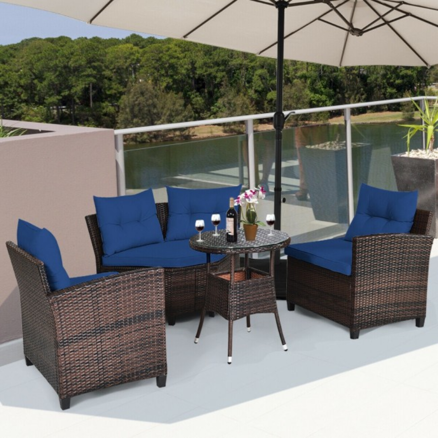 Rattan 4-Piece Patio Furniture Set with Round Sofa Table product image