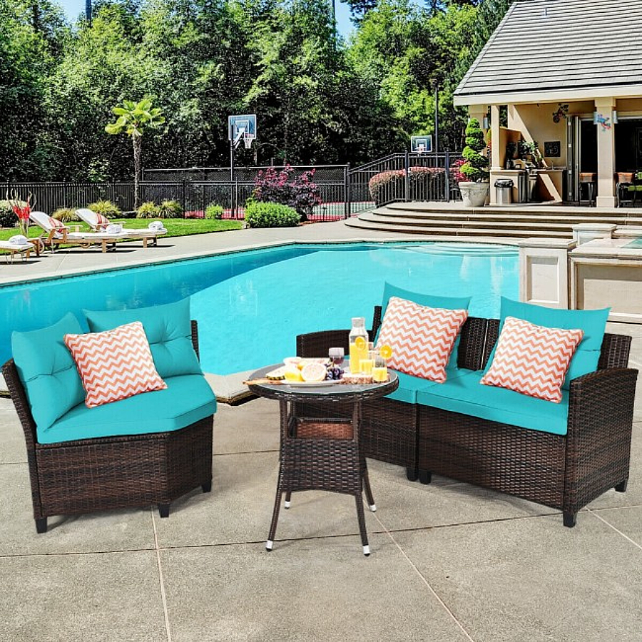 Rattan 4-Piece Patio Furniture Set with Round Sofa Table product image