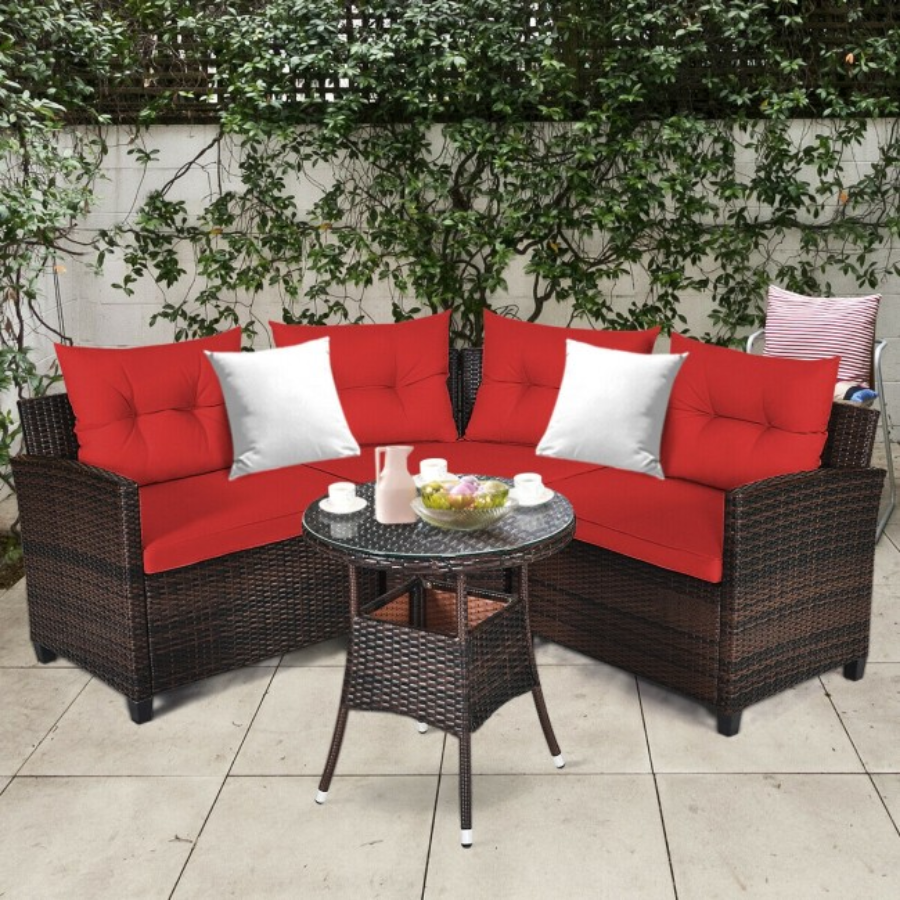 Rattan 4-Piece Patio Furniture Set with Round Sofa Table product image