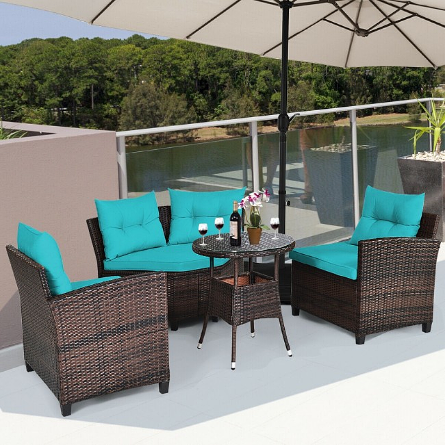 Rattan 4-Piece Patio Furniture Set with Round Sofa Table product image