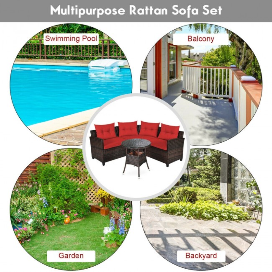 Rattan 4-Piece Patio Furniture Set with Round Sofa Table product image