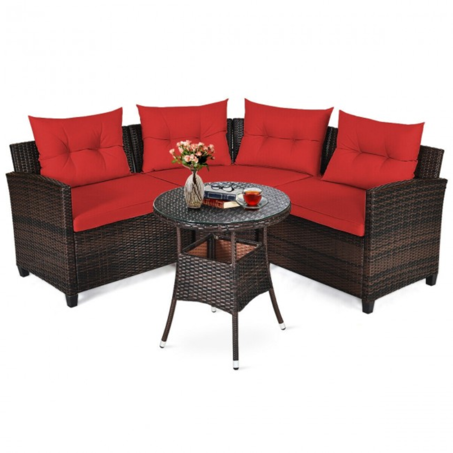 Rattan 4-Piece Patio Furniture Set with Round Sofa Table product image