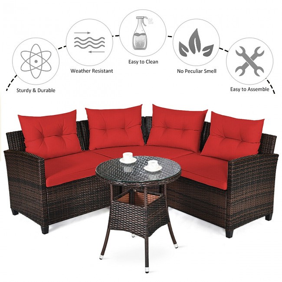 Rattan 4-Piece Patio Furniture Set with Round Sofa Table product image
