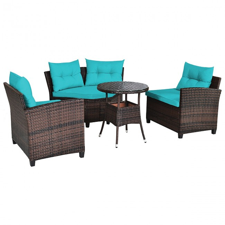 Rattan 4-Piece Patio Furniture Set with Round Sofa Table product image