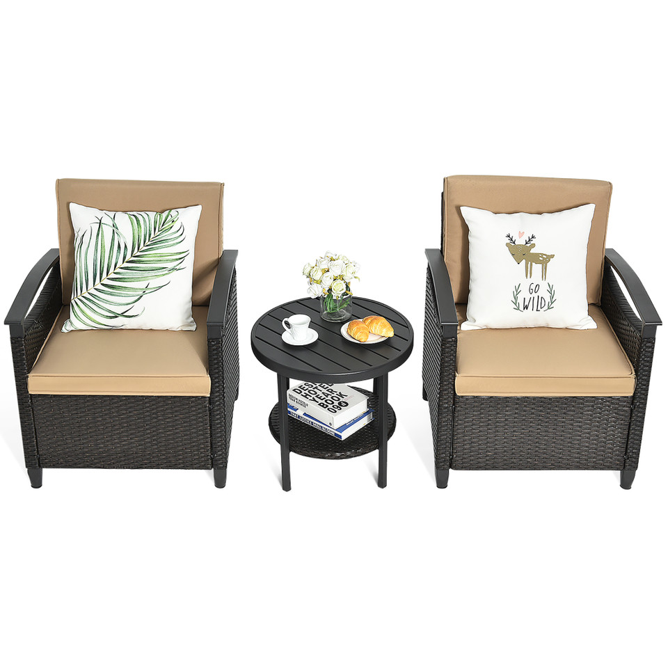 3-Piece Patio Rattan Furniture Set with Storage Table product image