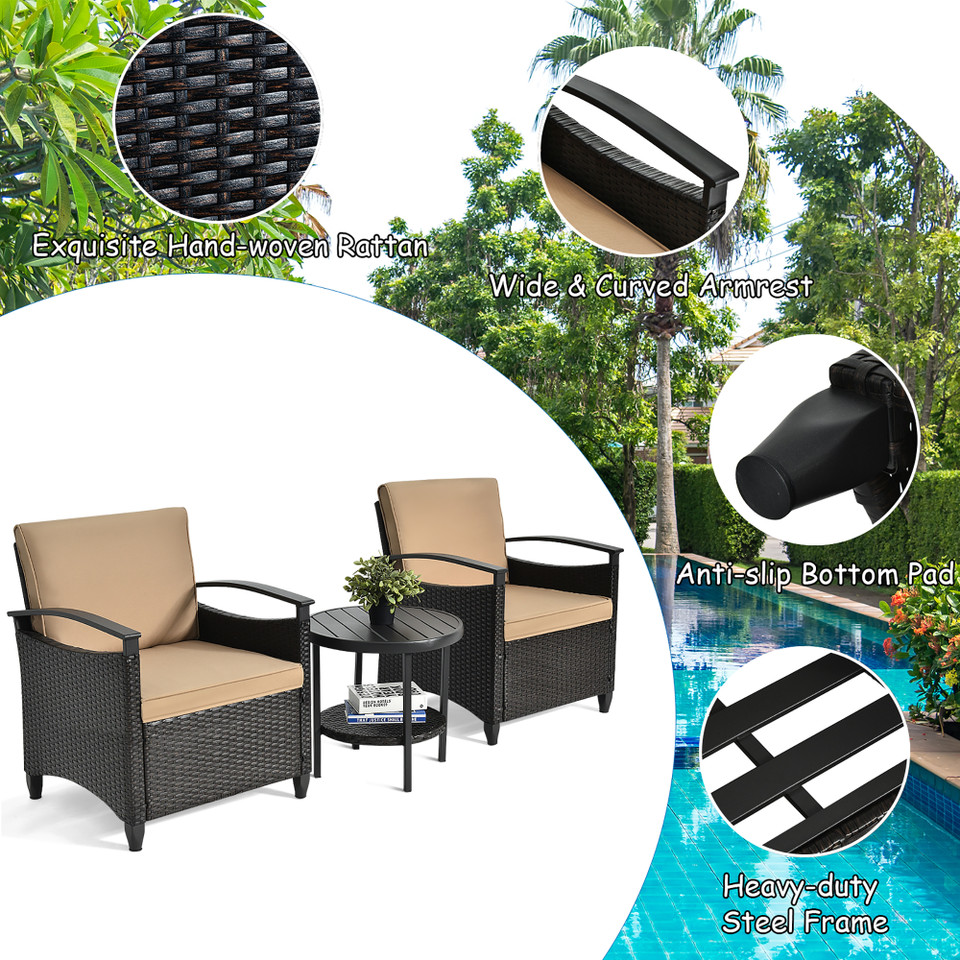 3-Piece Patio Rattan Furniture Set with Storage Table product image
