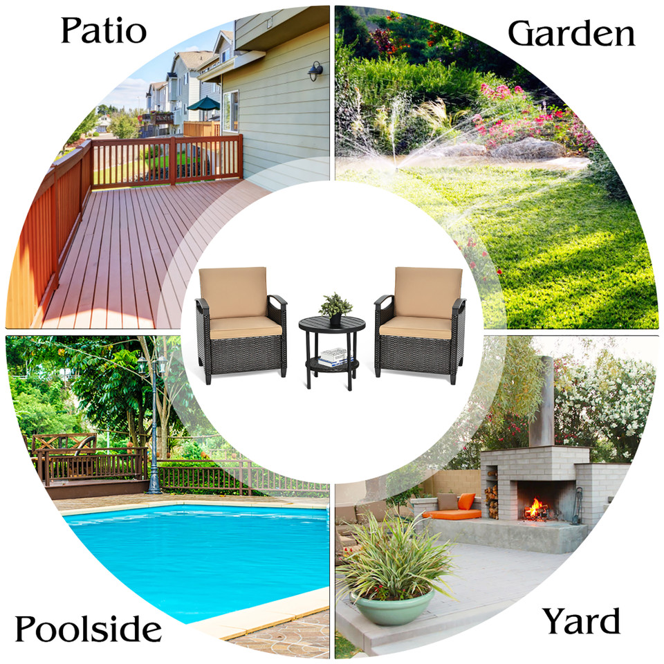 3-Piece Patio Rattan Furniture Set with Storage Table product image