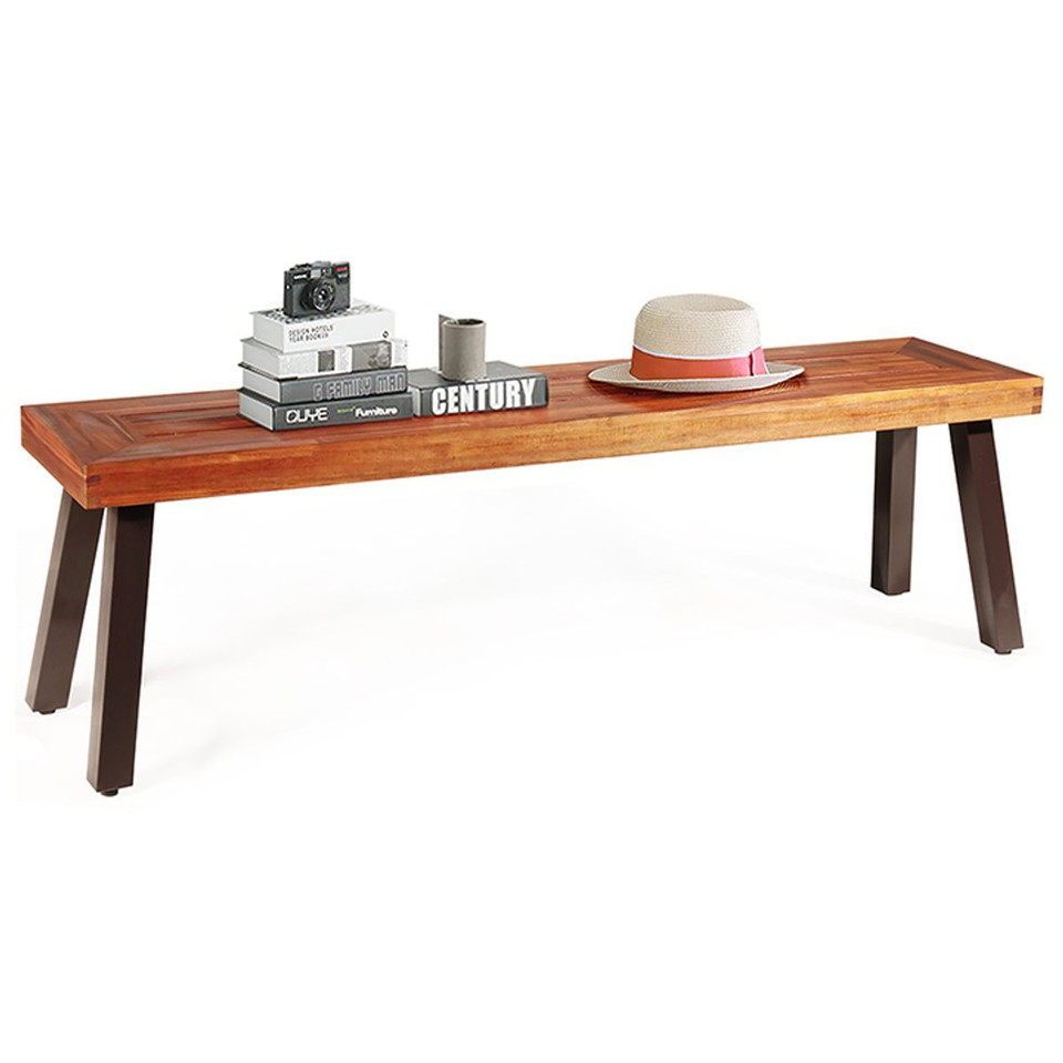 Patio Acacia Wood Dining Bench Seat with Steel Legs product image