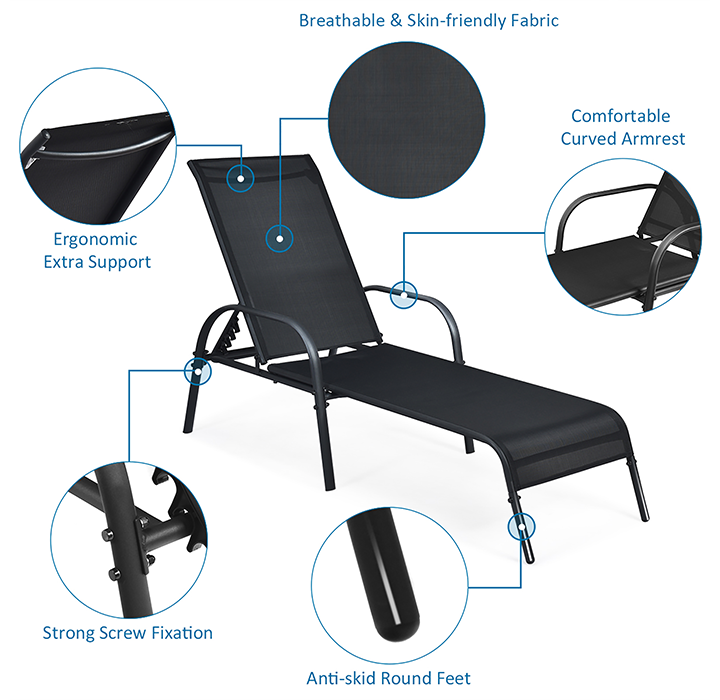 Black Patio Reclining Lounge Chairs (Set of 2) product image
