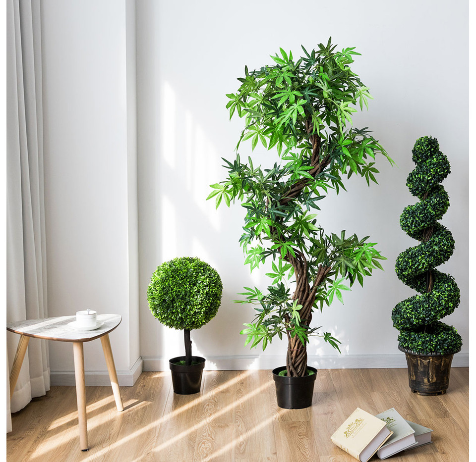 Large 24-Inch Artificial Boxwood Topiary Ball Trees (Set of 2) product image