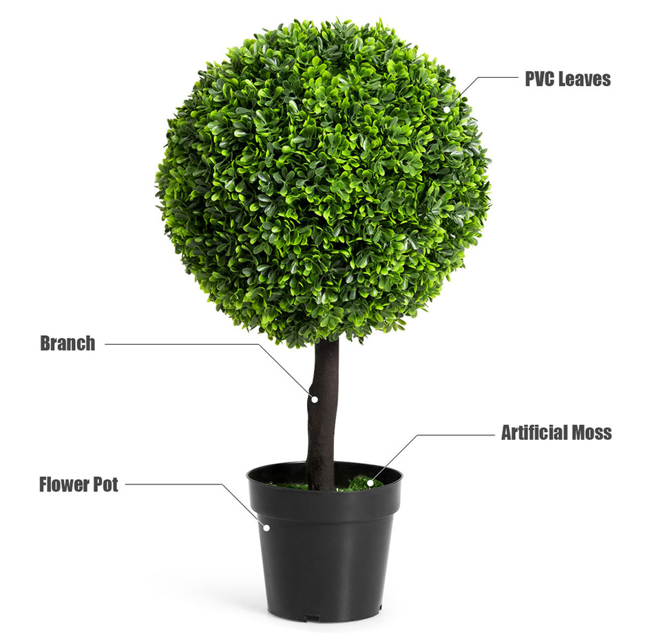 Large 24-Inch Artificial Boxwood Topiary Ball Trees (Set of 2) product image