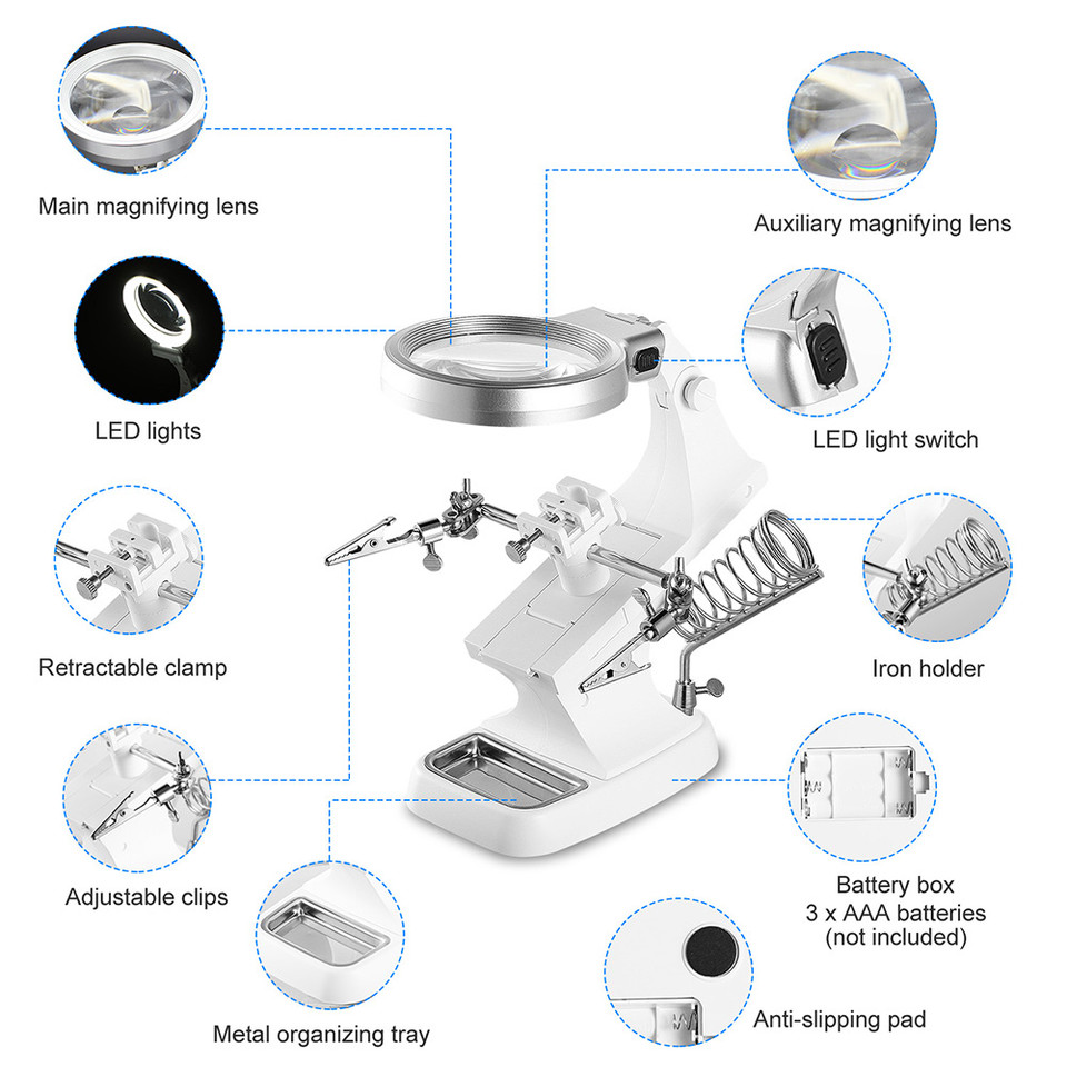 LED 3X/4.5X Magnifier Lens Helping Hand Stand product image