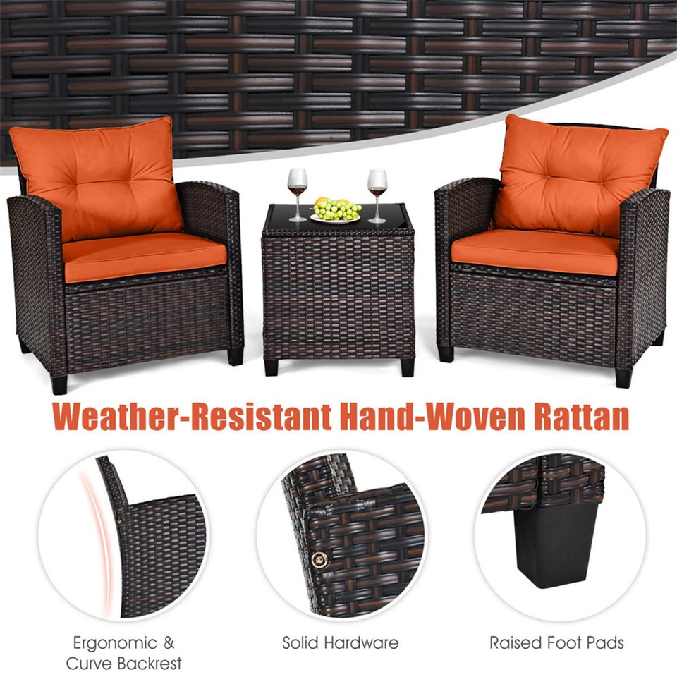 3-Piece Rattan Patio Furniture Set with Large Cushions product image