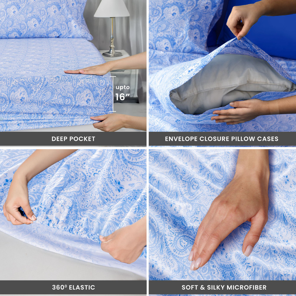 4 or 6-Piece Paisley Printed Deep Pocket Bed Sheet Set product image