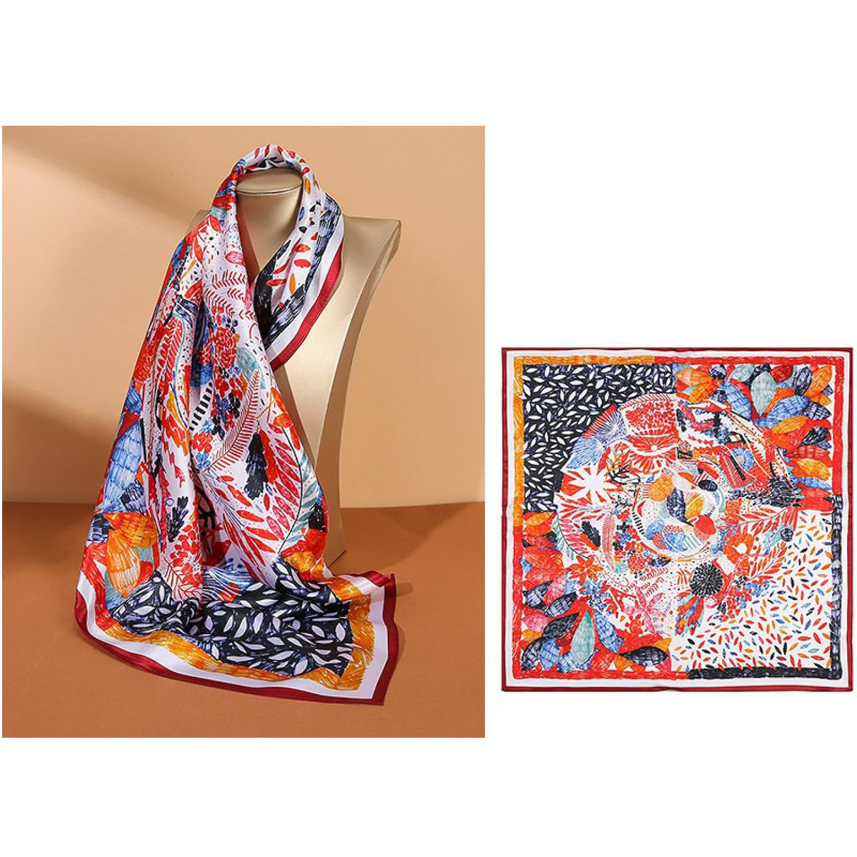 100% Real Silk Square Scarf - Born Like a Summer Flower (Red)