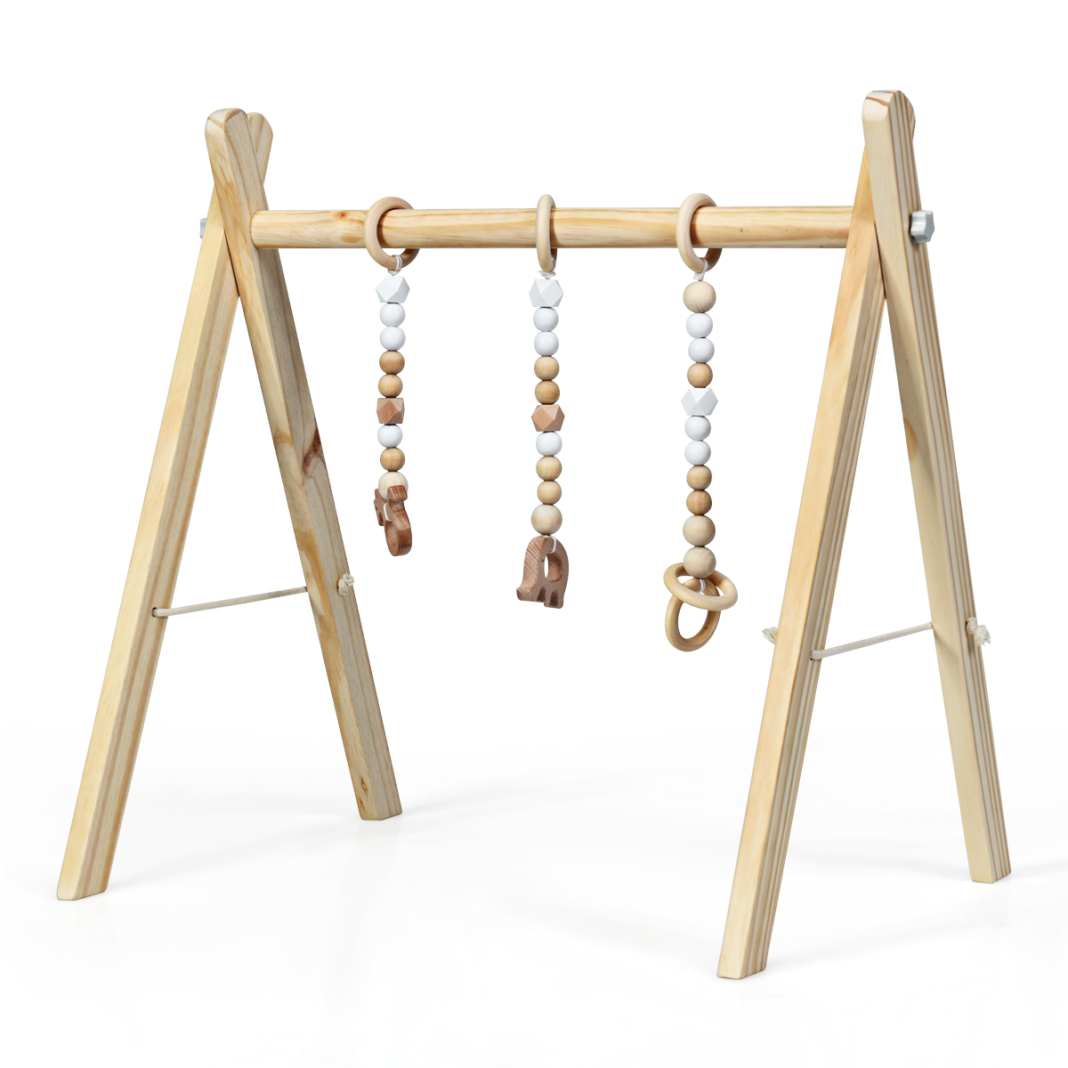 Photos - Other Toys Costway Foldable Wooden Baby Gym with 3 Wooden Baby Teething Toys - Natura 