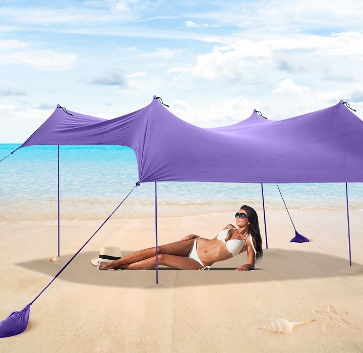 SPF 50+ Protection 10' x 9' Canopy with 4 Poles & Sandbags - Purple