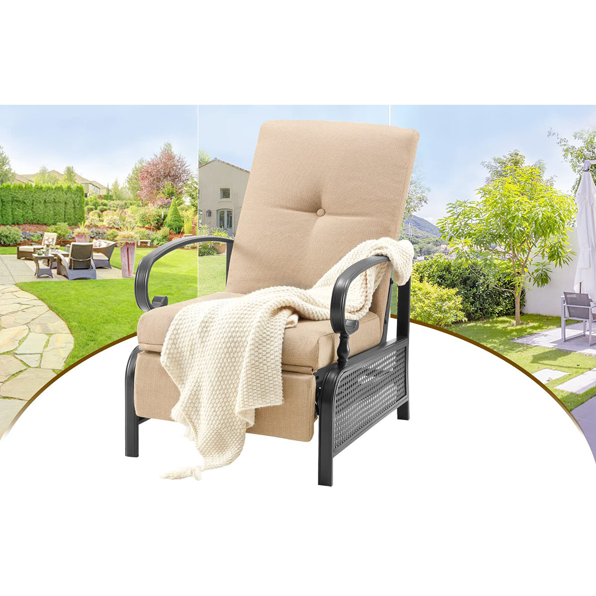 Photos - Garden Furniture AECOJOY Adjustable Outdoor Metal Recliner  - 16225BK-1-UG01 1(1 or 2-Pack)