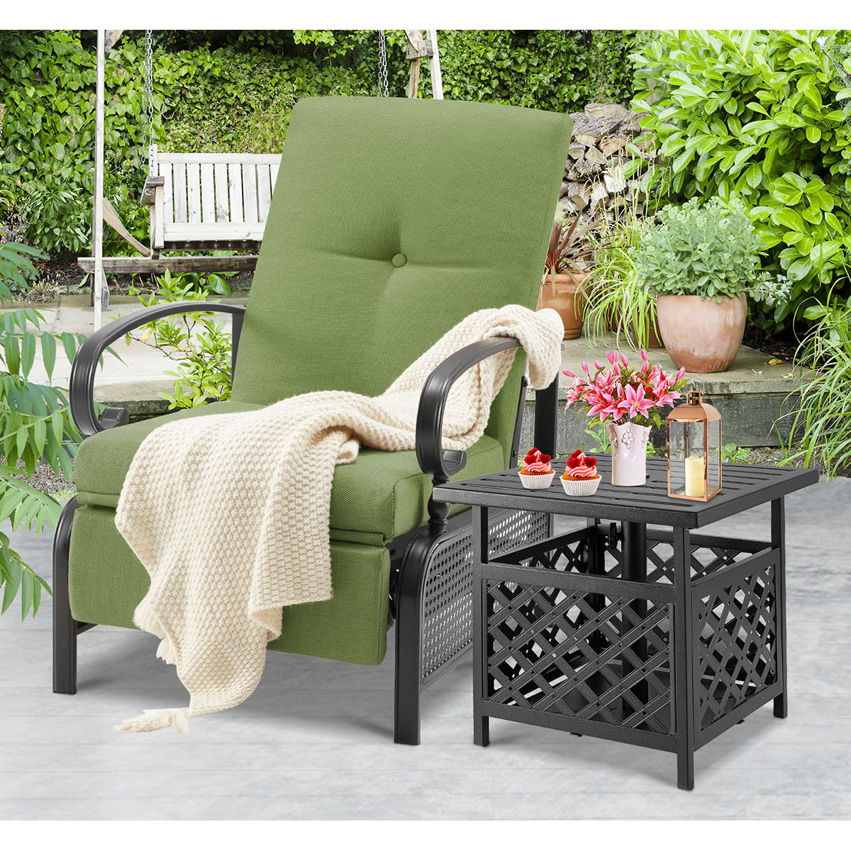 Photos - Garden Furniture AECOJOY Adjustable Outdoor Metal Recliner  - 16225GN-1-UG01 1(1 or 2-Pack)