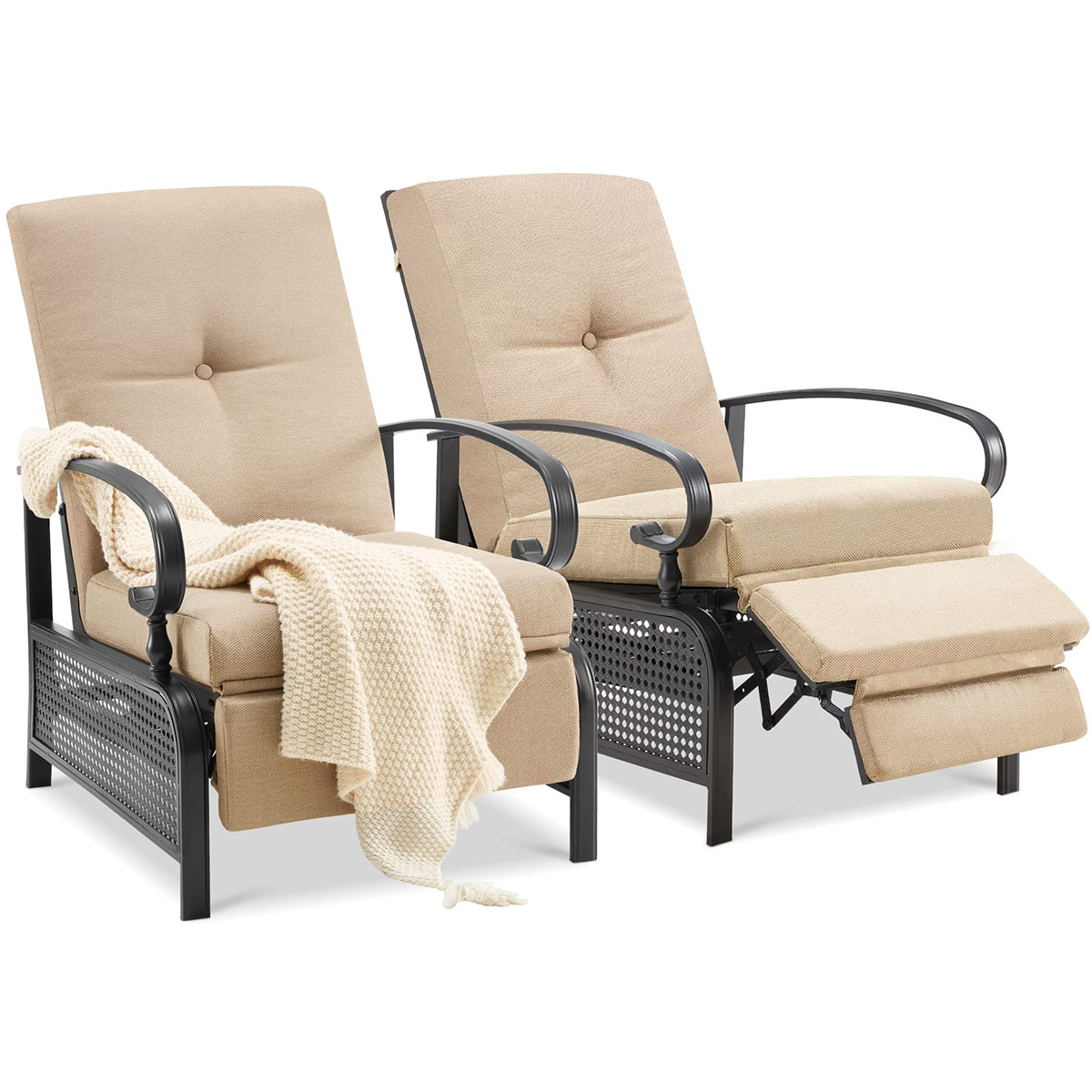 Photos - Garden Furniture AECOJOY Adjustable Outdoor Metal Recliner  - 16225BK-2-UG01 1(1 or 2-Pack)