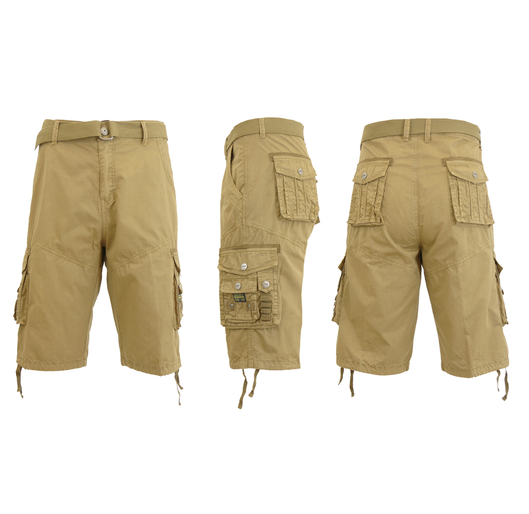 Men's Distressed Vintage Belted Cargo Shorts  - Khaki - 30