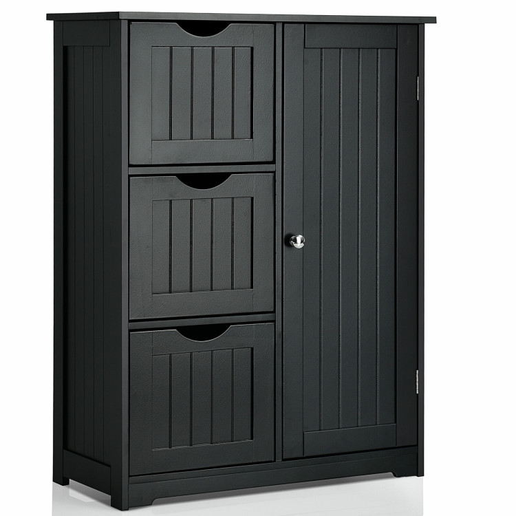 Photos - Wardrobe Costway Bathroom Floor Cabinet with 3 Drawers and 1 Cupboard - Black HW662 
