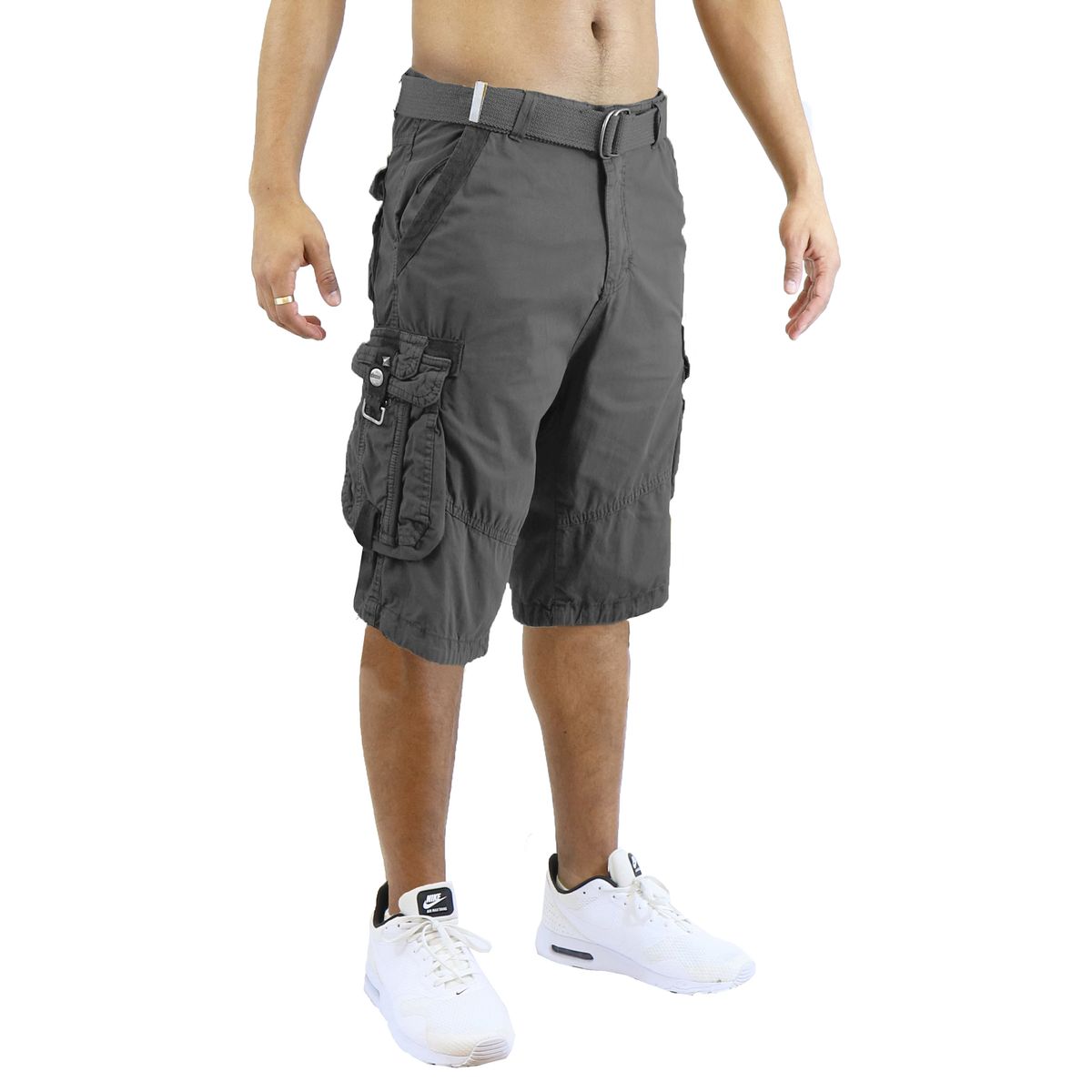 Men's Distressed Belted Cotton Cargo Shorts - JKS-13-GY/36