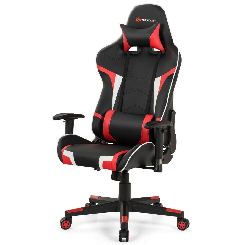 Photos - Computer Chair Costway Reclining Gaming Chair with Massaging Lumbar Support - Red HW66185 