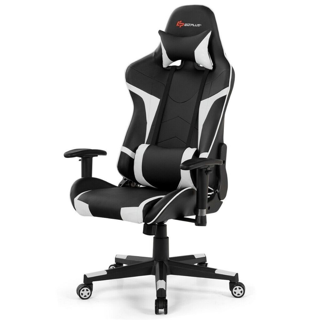 Photos - Computer Chair Costway Reclining Gaming Chair with Massaging Lumbar Support - White HW66185WH 
