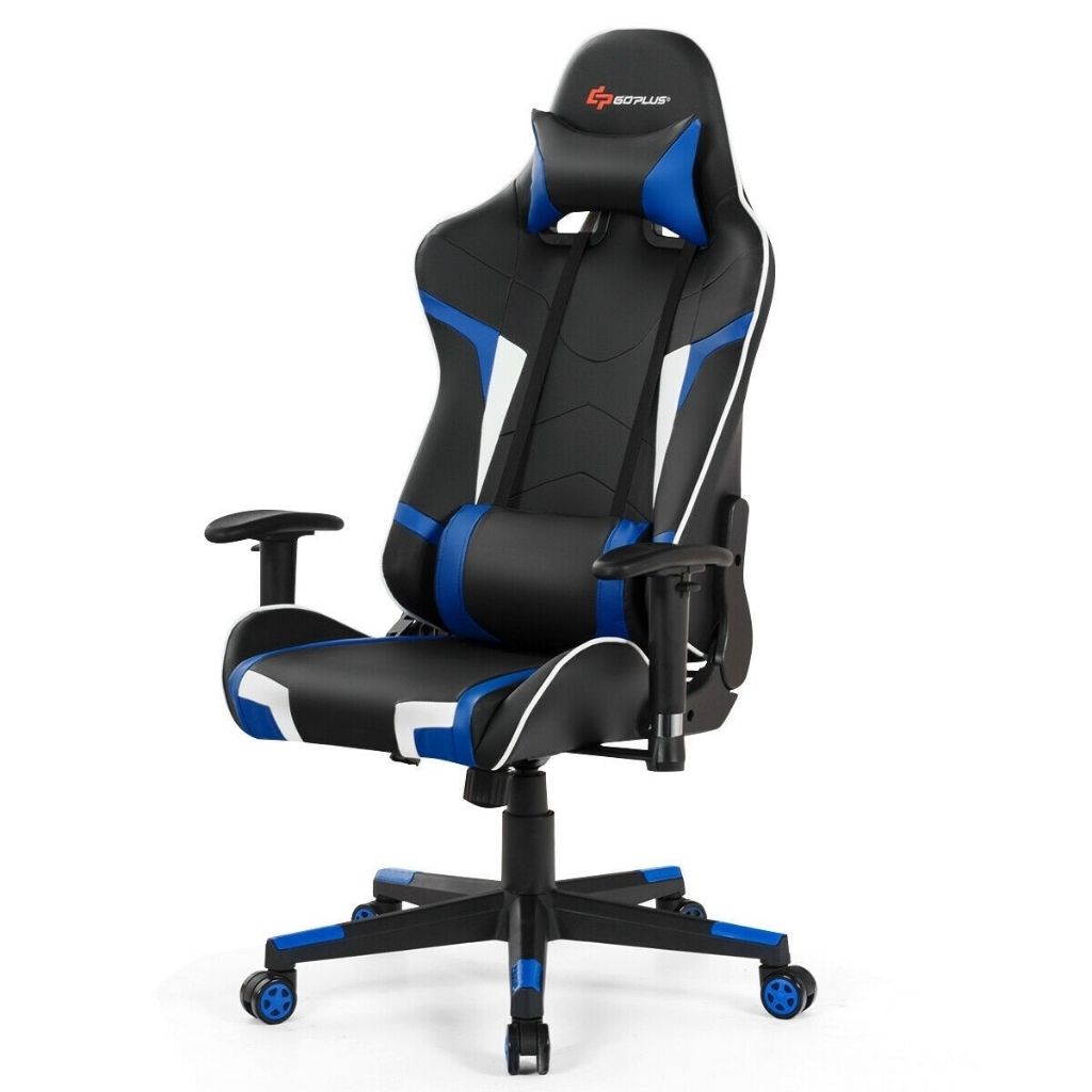 Photos - Computer Chair Costway Reclining Gaming Chair with Massaging Lumbar Support - Blue HW6618 