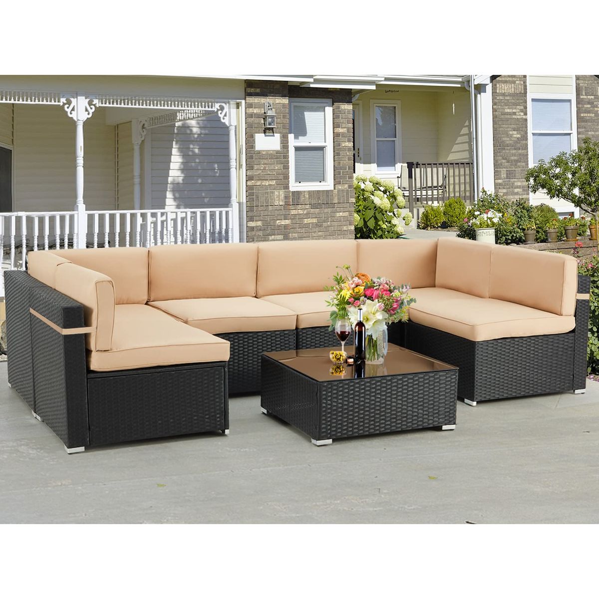 Photos - Garden Furniture AECOJOY 7-Piece Outdoor PE Wicker Rattan Patio Furniture Set - Black Ratta