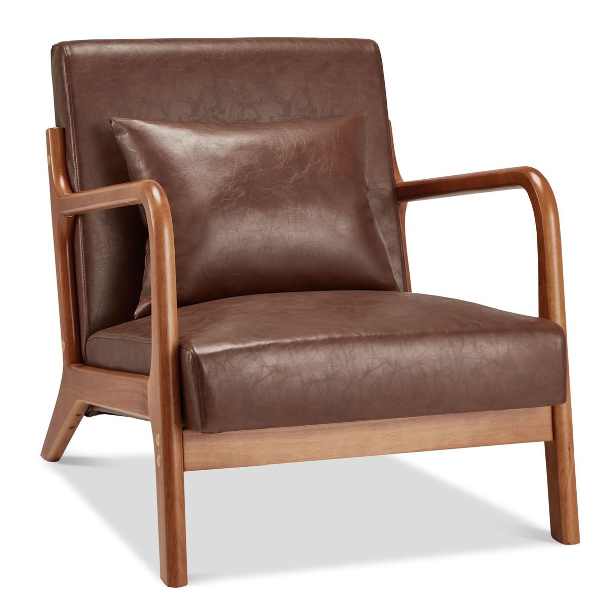 Photos - Sofa AECOJOY Mid-Century Modern Accent Chair - Brown - Leather 13080UBR-UG01