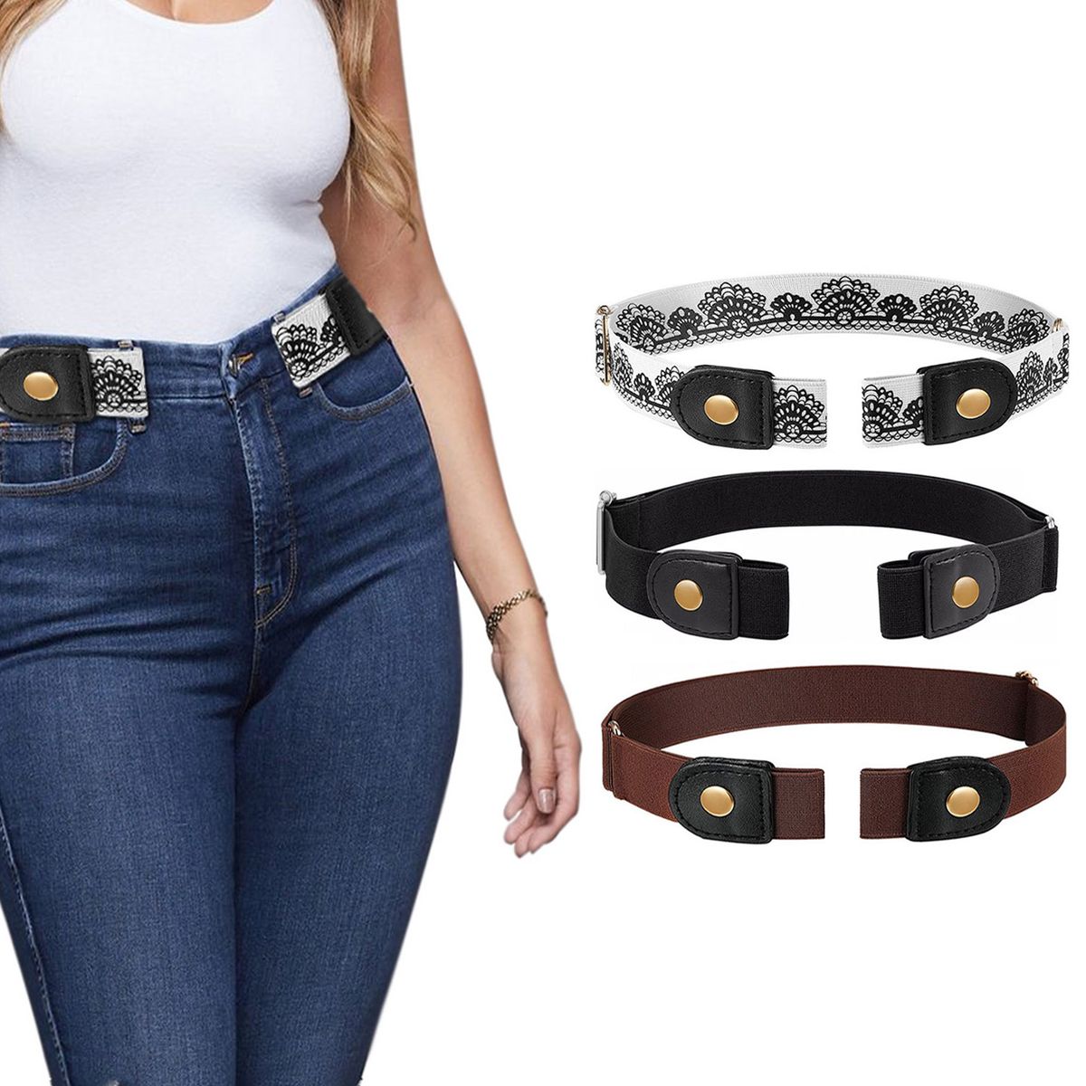 Photos - Belt Two Elephants Adjustable Unisex Buckle-Free Stretch   - Bundle BUN-3-YUCFB-BLA-BRO-ZEB-1135(3-Pack)